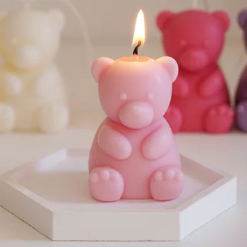 DIY דוב חמוד סיליקון נר עובש בבית עוגת קישוט בעבודת יד מתנה 3D ארומתרפיה סבון טיח חימר נרות שעווה עושה עובש