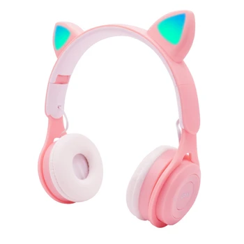 חתול חמוד אוזן אוזניות עם מיקרופון Hifi ספורט LED ילדים בנות סטריאו הטלפון מוסיקה אוזניות אלחוטיות BT 5.0 המשחקים אוזניות גיימר מתנה