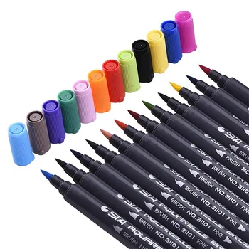 1Pcs סמן צבעי מים עט מנגה כפול הסתיים ראש רך ציור עט מסיסים במים עט ילדים ציור עט