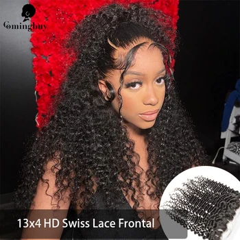 HD תחרה קדמית סגר 13X4 עמוק מתולתל אמיתי שוויצרי HD הקדמי של תחרה Skinline וייטנאמי בשיער אדם עבור נשים שחורות Comingbuy בתולה.