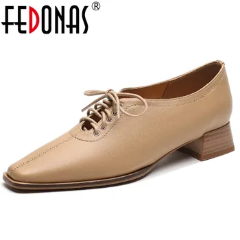 FEDONAS חדש הגעה נשים משאבות 2023 אביב קיץ אופנה שרוכים עור אמיתי עקבים נמוכים משרד גבירותיי נעליים מזדמנים אישה