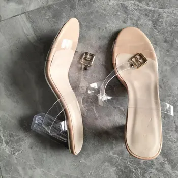 סקסי שקוף עקבים גבוהים נשים נעלי אופנה PVC ברור משאבות נשים נעלי העקבים נשים מזדמנים אבזם רצועה חשפניות סנדלי קיץ