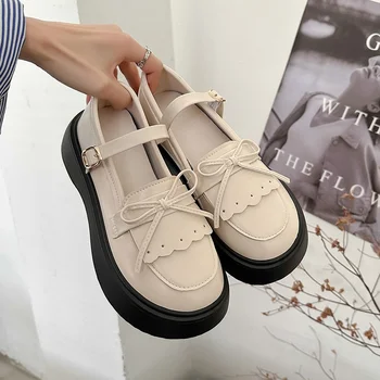 יפנית, קוריאנית גרסה חום רטרו נשים נעלי Bowknot מרי ג ' יין נעליים לנשים מזדמנים נוחות נעלי ספורט נשים