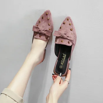 2020 מותג deisngner מסמרות נעלי נשים מחודד בוהן קשת-קשר קיץ שקופיות נעלי אישה העקב עבה עצלן ciabatte דונה size43