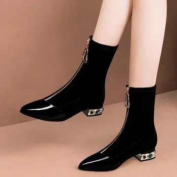 חדש נשים של מגפי גומי נעלי נשים גרביים מגף נשים קרסול נעליים שחורות גרביים סתיו חורף יהלומים מלאכותיים העקב מגפיים קצרים