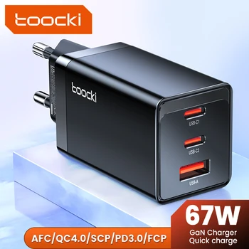 Toocki גן USB C מטען טעינה מהירה 67W 65W QC4.0 3.0 משטרת 3.0 משטרת USB-C סוג C מהר מטען USB לאייפון 14 13 11 Pro MacBook