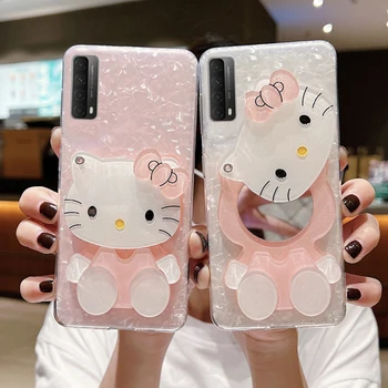 קוסמטיקה חתול חמוד מראת איפור מקרה טלפון עבור Huawei Y9 ראש 2019 Y9A Y9S Y8S Y8P Y7A Slicone כריכה אחורית מקרה הגנה