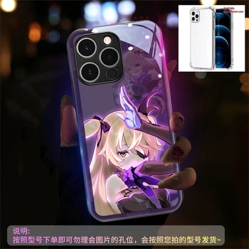 LED זכוכית מקרה טלפון עבור iPhone 14 13 12 11 Pro Max X XS XR מיני SE2020 6 7 8 בתוספת הקול מבוקר מהבהב טלפון נייד כיסוי