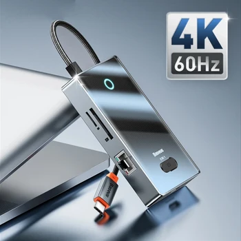 USB C רכזת 4K@60Hz-HDMI תואם עם 2*USB3.0+USB-C+USB2.0+אינטרנט נמל &SD+קורא כרטיסי TF עבור MacBook & USB-C מחשבים ניידים