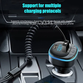 מטען לרכב מהיר לטעינה USB Type C המכונית מטען הטלפון משדר FM דיבורית מצית נגן מוזיקה MP3 Bluetooth 5.0