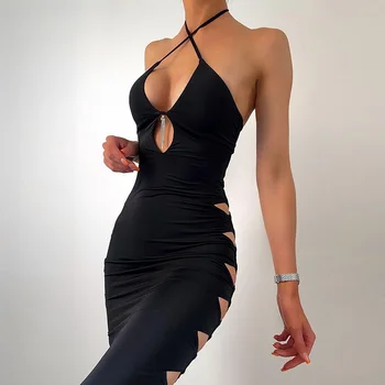 2023 הקיץ החדש של הנשים סקסי V עמוק חלול לקשור עניבה הלטר צוואר מחשוף גב השמלה הנשית מועדון שמלת מסיבת Vestidos