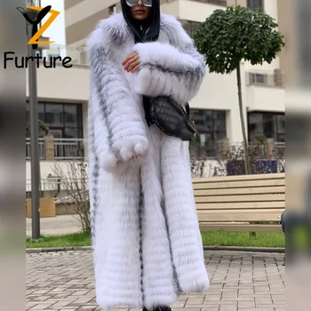 2022 בחורף נשים פרווה אמיתית X-מעיל ארוך טבעי פרווה אופנה Luruxy לבן פרווה מעיל עם דש צווארון נשים באיכות גבוהה מעיל