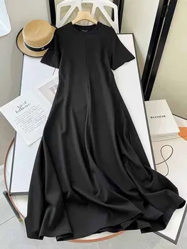 נשים 2023 חדש שיק אופנה Slim Fit קו סרוגים Midi שמלה וינטאג ' או ' צוואר קצר שרוול נקבה שמלות חלוק Mujer 1063/916