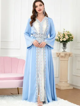 Abaya דובאי המוסלמים השמלה יוקרה הרמדאן Kaftan האסלאם בגדים 2 יח ' נשים גלימה Marocain מקסי, שמלות צד 2023 כפיות פאטאל