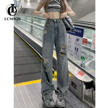 נקבה בגדים אופנה קוריאנית Y2k כחול ג 'ינס אישה גבוהה המותניים ג' ינס של נשים מכנסי ג ' ינס רגל ישר בציר בגדים אופנת רחוב