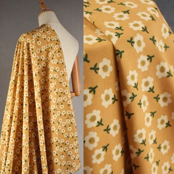 חדש מעובה אלסטי אריג קטיפתי tissu פרחים צהובים הדפסה תפירה בעבודת יד של ילדים לובשים מכנסיים מעיל בד