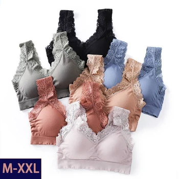 חזיות לנשים בתוספת גודל XL XXL חלקה חזייה סקסית לנשימה תחרה Bralette חינם חוט תחתוני פוש אפ עם משטח חזה לעטוף