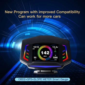 OBD2+GPS מדרון מד מהירות מכונית תצוגה עילית מתח טמפרטורת המים מד מהירות יתר אזעקת רכב חכם פונקציה רב