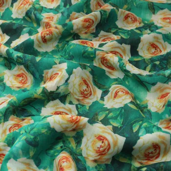מטר אחד באיכות גבוהה טהור רמי tissu תחתון ירוק פרח הדפסה tela החלוק חצאית חולצה cheongsam בד