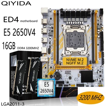 QIYIDA לוח האם X99 סט קומבו Xeon ערכת E5 2650 V4 CPU LGA 2011-3 מעבד 16GB DDR4 RAM זיכרון NVME M. 2 NGFF SATA ED4