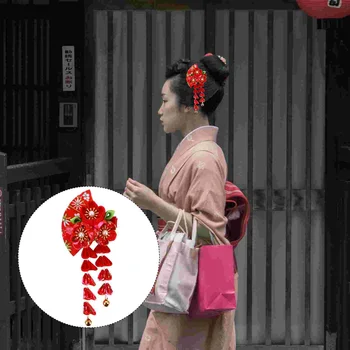 שיער יפנית קליפ אביזרים ציצית סיכת ראש פרח סיכה קימונו Kanzashi קליפים בסגנון סיני Hanfu כיסוי הראש מאוורר אסיה גיישה