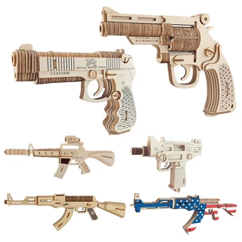 DIY עץ אקדח 3D דגם Buliding ערכת צעצועי הרכבה האקדח מודל משחקים מעץ פאזל לוח האקדח מודל חינוכי צעצועים לילדים מתנות