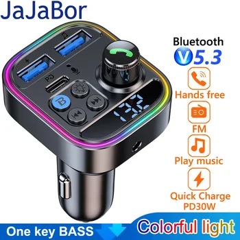 JaJaBor לרכב משדר FM AUX MP3 אודיו שחקן סוג ג ' משטרת 30W Dual USB טעינה מהירה מטען לרכב דיבורית Bluetooth 5.0 ערכת הרכב.