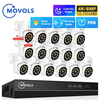 Movols 4K 16CH XMEYE פו מערכת מעקב 8MP 4MP שני מצב אודיו מערכת טלוויזיה במעגל סגור PTZ AI P2P מצלמת אבטחה מעקב ערכת